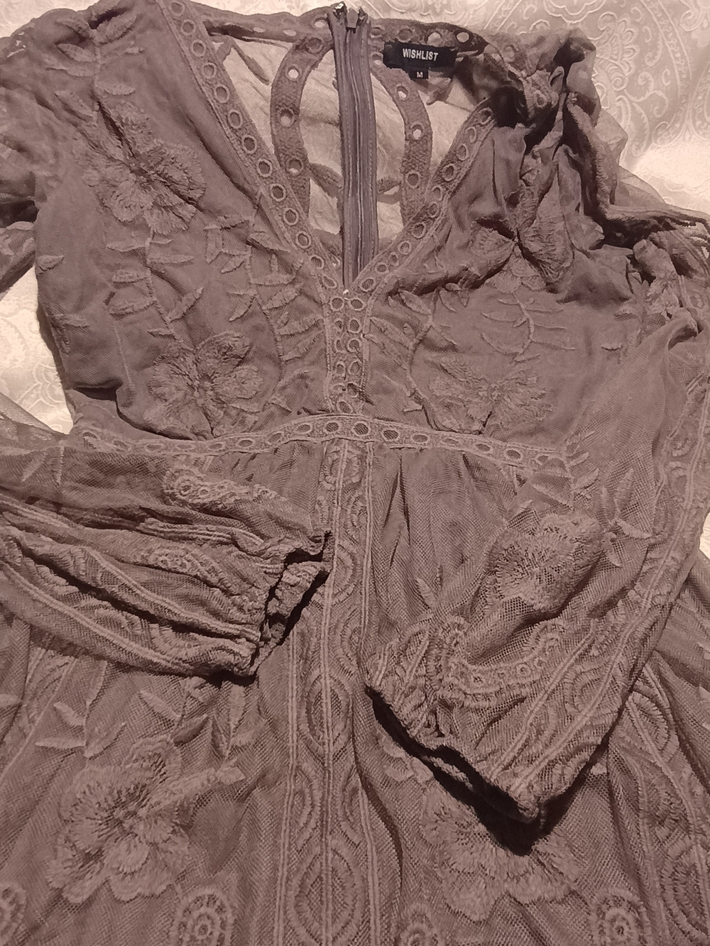 Wishlist Embroidered Long Sleeve Dress in Mauve